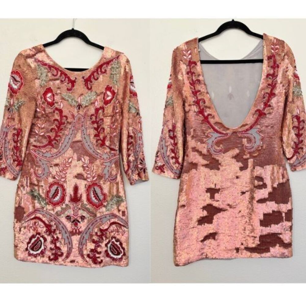 Needle & Thread Embellished Beaded Cocktail Dress Scoop Back Pink Lined Women 6